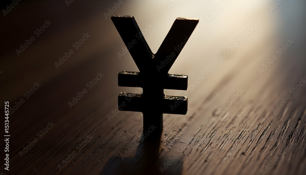 Fototapeta premium Yen Symbol Silhouette on Wooden Surface Represents Currency and Finance