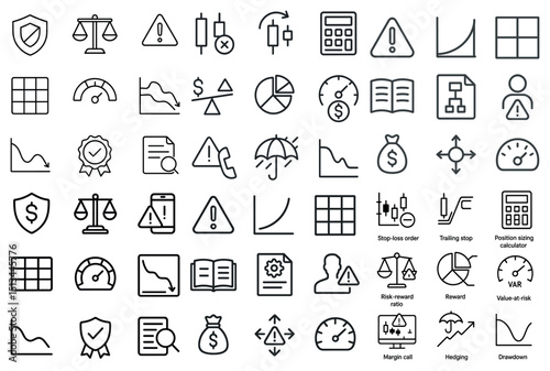 Financial and business icons set for data analysis and investment strategies