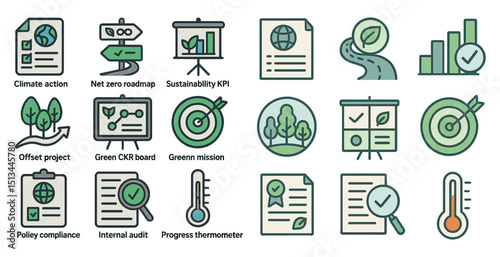 Environmental strategy icons for sustainability and climate action projects
