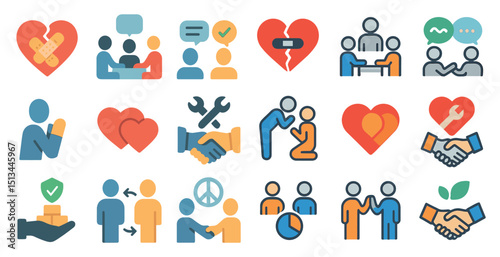 Collaborative and supportive teamwork icons for business and community projects