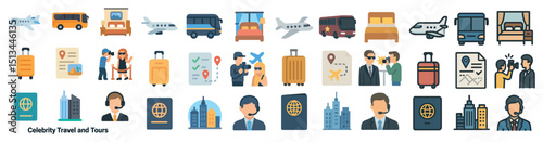 Celebrity travel and tours icons for travel agency design