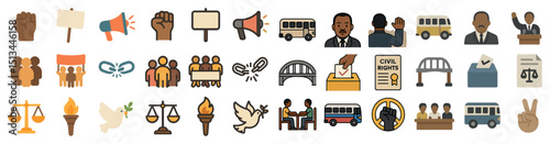 Civil rights icons and symbols for activism and equality design