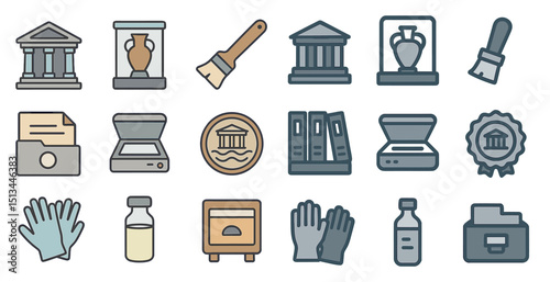Museum and archival objects icons for educational and historical themes