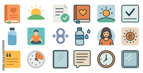 Wellness and productivity icons for digital and print design projects