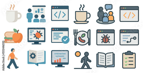 Diverse office and learning icons for web design and education projects