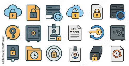 Data security and privacy icons for digital protection and compliance design