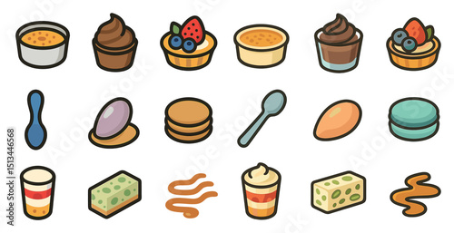 Colorful dessert icons set for posters and design projects