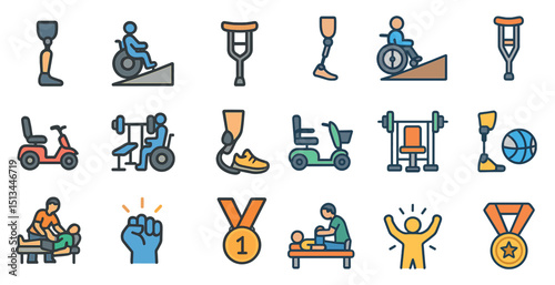 Adaptive sports and rehabilitation equipment icons for inclusion design