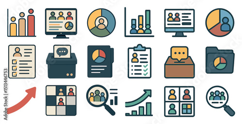 Business analytics and data visualization icons for reports and presentations
