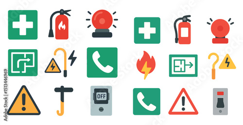 Collection of emergency and safety icons for signage and design use