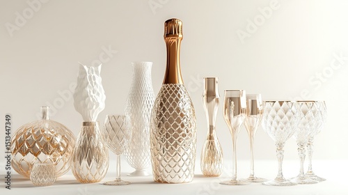 A luxury-themed still life featuring a champagne bottle