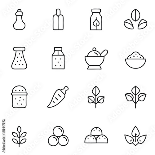 Minimalist Line Art Illustration of Natural and Organic Ingredients and Elements