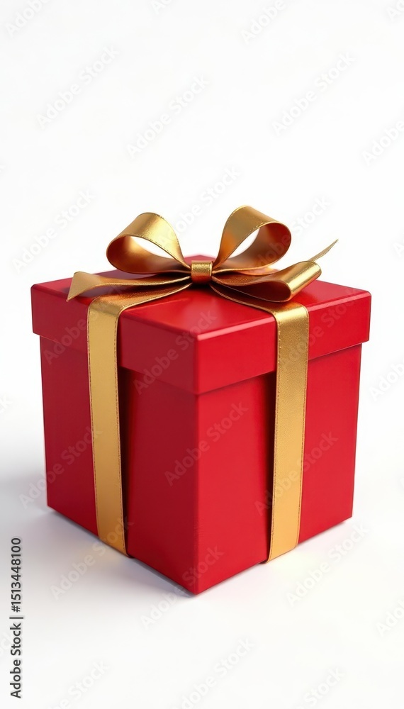 Obraz premium A dazzling red gift box with a gold ribbon bow, isolated on white , holiday gift, bright, isolated
