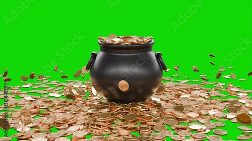 Gold Coins Dropping on Green Screen