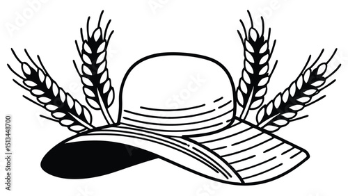 Farmer’s straw hat with wheat accents, ochre and wheat yellow.

