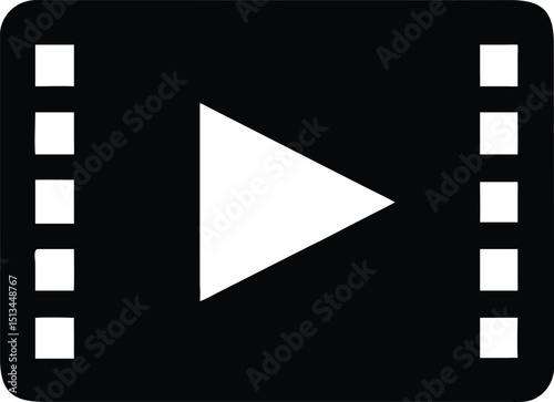 Black and White Film Strip with Play Button Icon Illustration