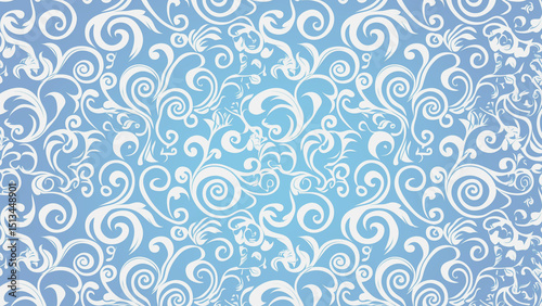 涼やかな青に映える白の唐草模様 - エレガントなクラシック背景
