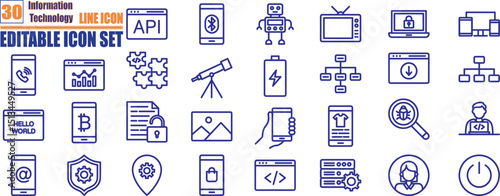 Information technology line icons collection. IT network, data, internet, website. Vector Illustration, editable stroke