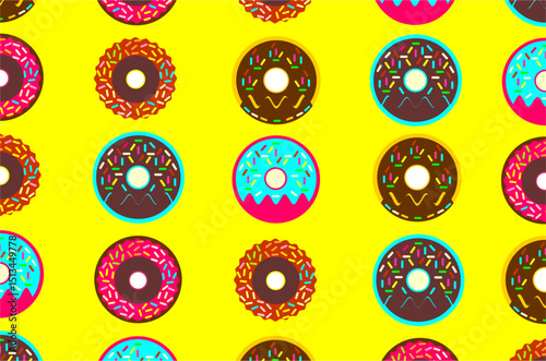 The pattern of donuts. Perfect for background, fabric, backdrop, textile, wallpaper and other commercial needs. Isolated concept.