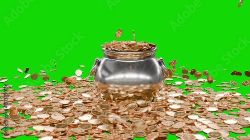 Gold Coins Dropping Animation on Green Screen
