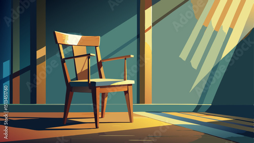 An elegant wooden chair stands alone in a minimalist room, bathed in soft afternoon light, reflecting stillness, solitude, and the quiet function of design meeting daily comfort.