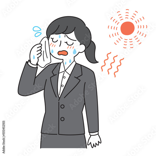 夏の暑さに汗だくの就活生/Sweating job hunting woman in summer heat