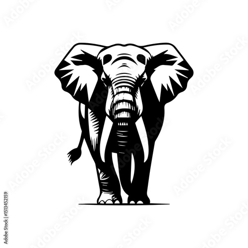 Majestic Elephant: A striking graphic of an elephant, viewed from the front, showcasing the animal's impressive tusks and textured skin, embodies the essence of strength and wisdom.