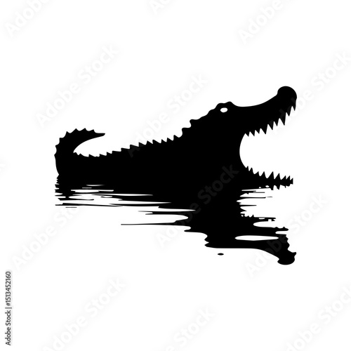 Aggressive Alligator: A bold, stark silhouette of an alligator, its jaws agape, emerges from the reflective water, creating a striking visual impact.