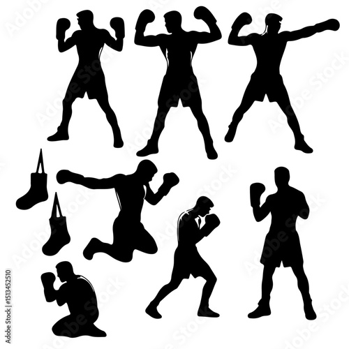 set of a boxer silhouette , boxer silhouette