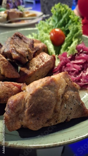 grilled meat with vegetables