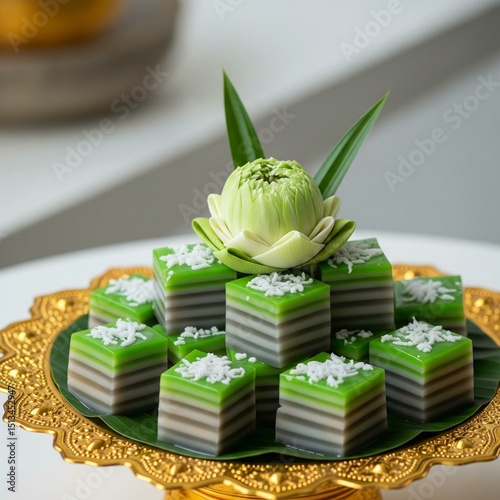 Elegant Presentation of Thai Layered Dessert Khanom Chan photo