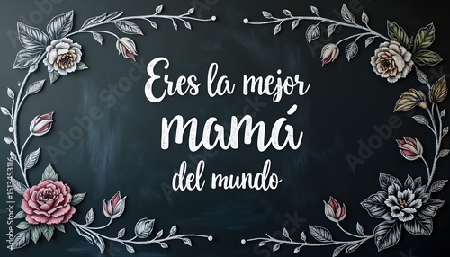 Floralframed message Eres la mejor mamá del mundo against a chalkboard background