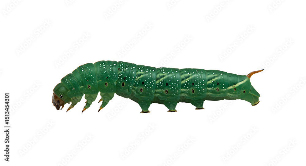 Lime Green Caterpillar with White Spots and a Brown Hornlike Tail Lime Green Caterpillar with White Spots and a Brown Hornlike Tail