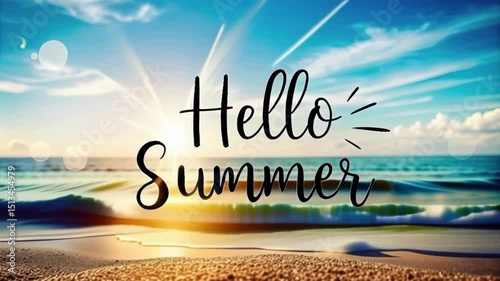 Hello Summer Holiday Illustration with Typography Letter and Sunglasses on Ocean Blue Background. Tropical Plants and Beach Ball on Paradise Island for Banner, Flyer, Invitation, Brochure