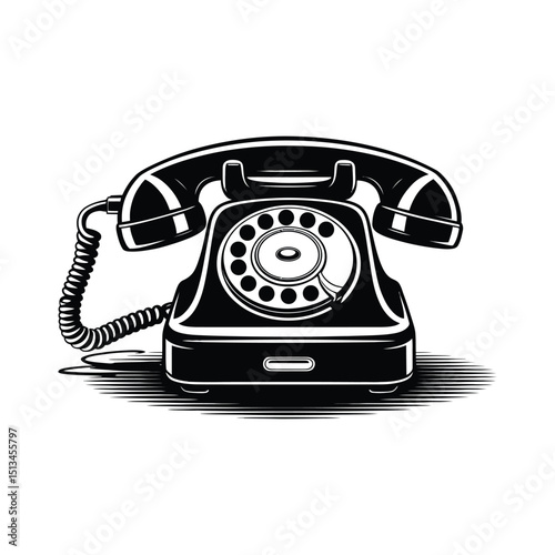 Isolated classic black rotary dial retro telephone