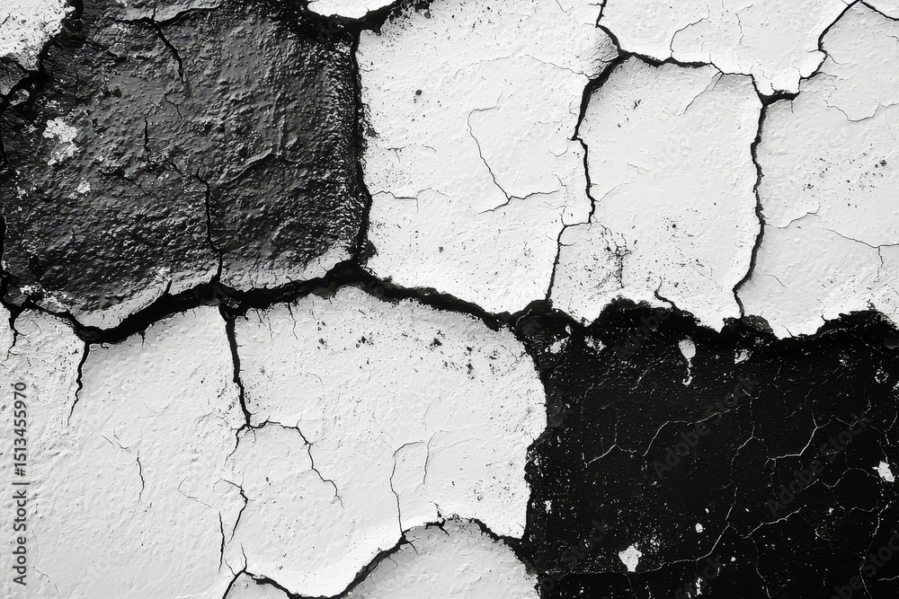 Fototapeta premium Cracked Paint Texture - Black and white of cracked and peeling paint on a surface. Shows texture and age