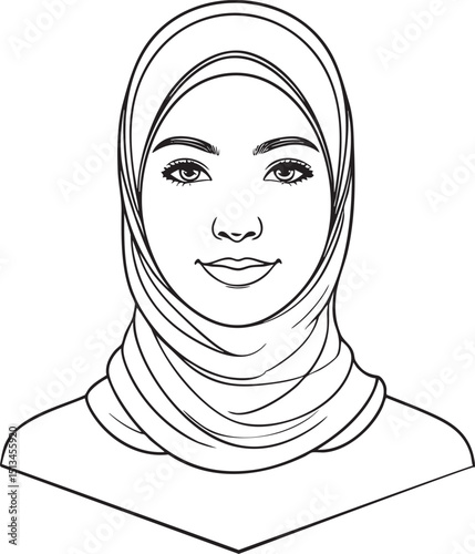 Graceful Hijab Portrait: A digitally illustrated image of a woman adorned in a hijab, portraying serenity and cultural grace. The image celebrates simplicity, elegance.