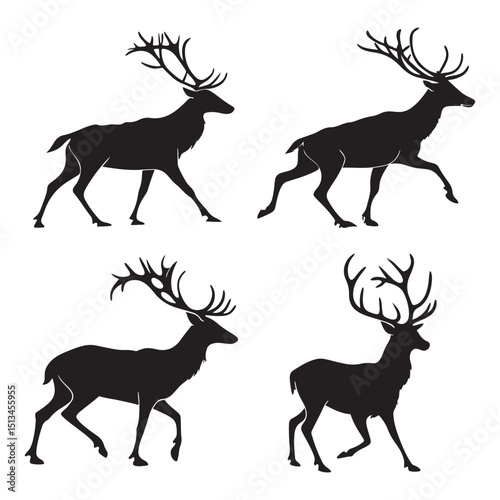 A set of black silhouette deer animal vector collection