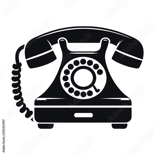 Isolated classic black rotary dial retro telephone