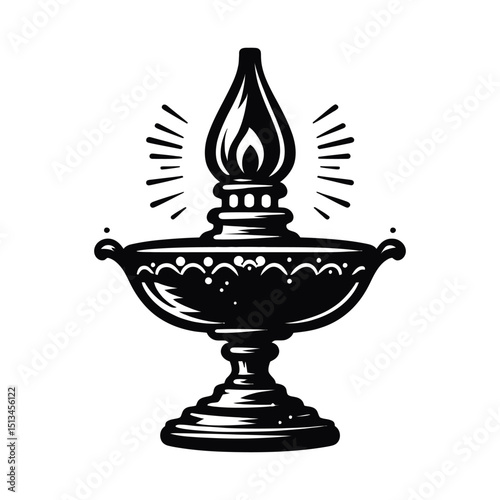 Old vintage oil lamp, an antique metal object with a glass design