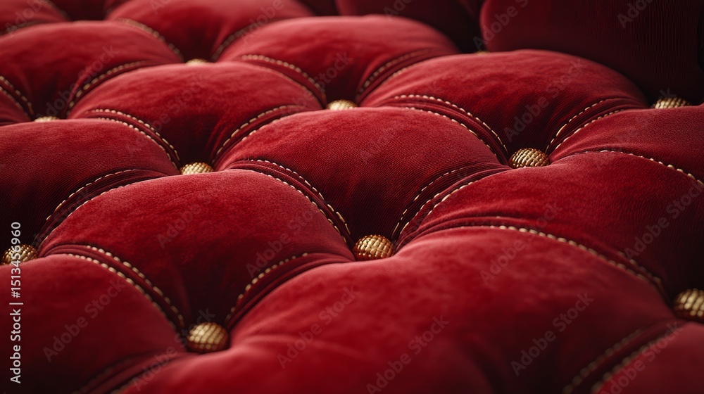Fototapeta premium Rich crimson velvet with tufting and golden buttons exudes sophistication and opulence