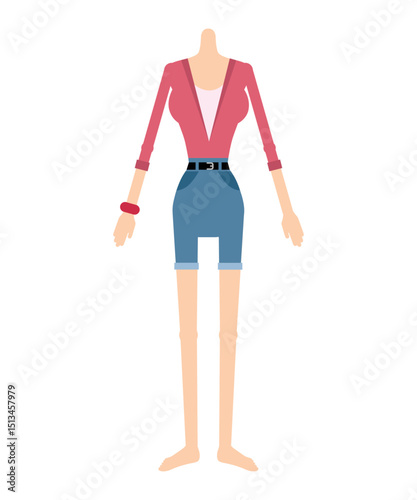 female mannequin standing in front of white background