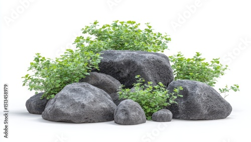 Gray rocks with green plants