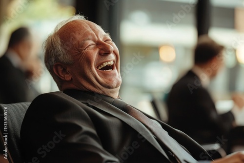 Mature businessman laughing during a meeting with office colleagues