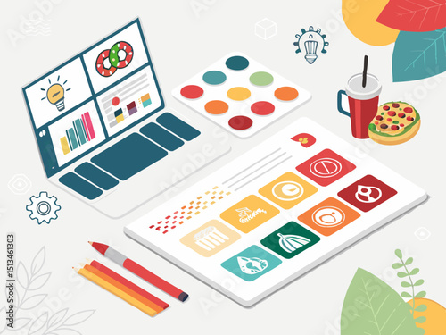 Create vector illustrations demonstrating bold stroke brand guidelines; showcasing logo variations, color palettes, and typography examples.