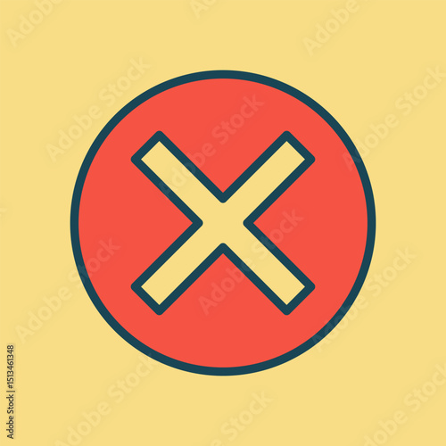 Minimalist X Mark Inside a Solid Red Circle Designed for User Interface Indications of Denial Failure or Cancellation with a Clean Background Color Scheme
