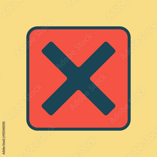 Minimalist Illustration of a Thick X Mark Centered Within a Vibrant Red Square Commonly Used for Indicating Failure Closure or Denied Action in User Interfaces