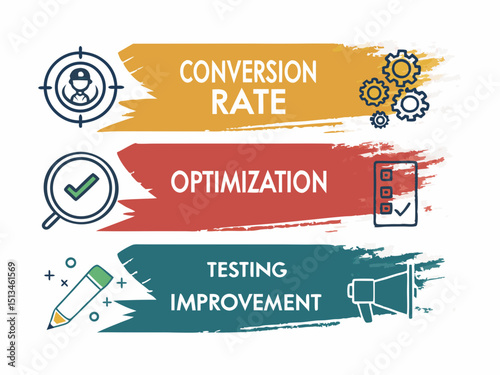 Create a bold vector graphic illustrating the concept of Conversion Rate Optimization (CRO).  Include elements representing website traffic, sales funnels, and increased conversions.