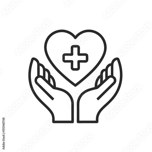 Hands Holding Heart with Plus Sign Healthcare Charity Support and Love Icon