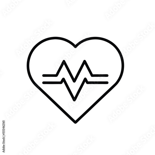 Heartbeat in Heart Outline Icon Medical Symbol Health Wellness and Cardiology Concept